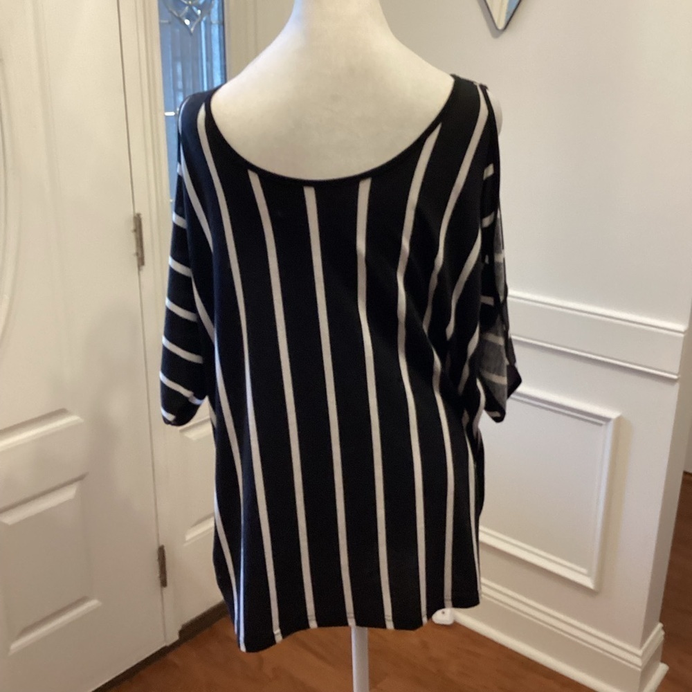 Cold Shoulder Striped Black and White Blouse